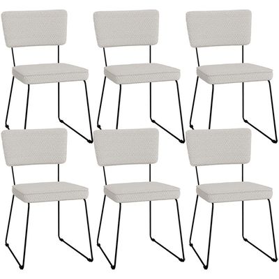 Kit 06 Cadeiras Decorativas Para Sala De Jantar Allana L02 Bouclê Cru - Lyam