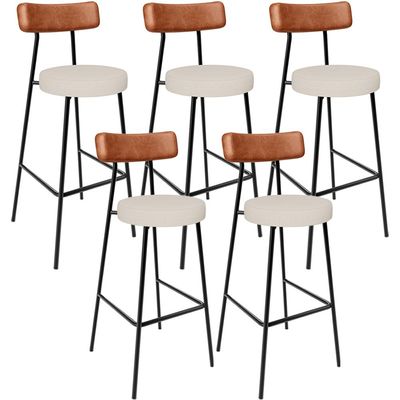 Kit 05 Banquetas Alta Bar Cozinha Sala De Jantar Milão L02 Couríssimo Camel Linho Cru - Lyam Decor