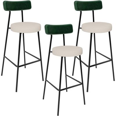 Kit 03 Banquetas Alta Bar Cozinha Sala De Jantar Milão L02 Facto Verde Musgo Linho Cru - Lyam Decor