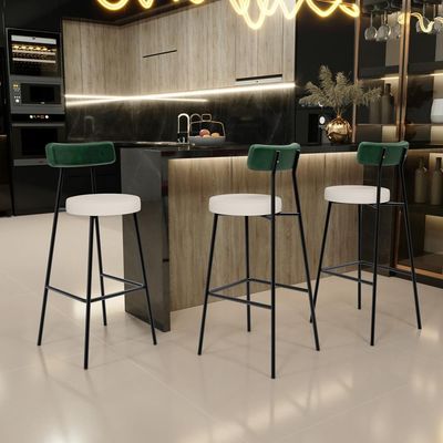 Kit 03 Banquetas Alta Bar Cozinha Sala De Jantar Milão L02 Facto Verde Musgo Linho Cru - Lyam Decor