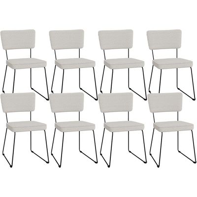 Kit 08 Cadeiras Decorativas Para Sala De Jantar Allana L02 Bouclê Cru - Lyam