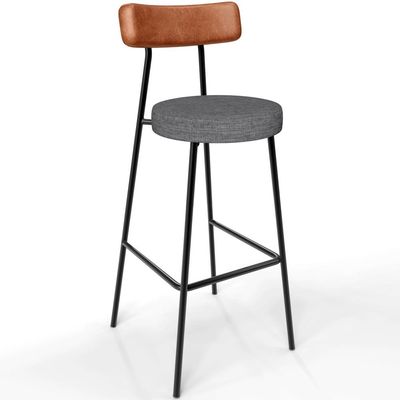 Kit 06 Banquetas Alta Bar Cozinha Sala Jantar Milão L02 Couríssimo Camel Cinza Escuro - Lyam Decor
