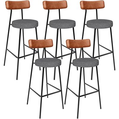 Kit 05 Banquetas Alta Bar Cozinha Sala Jantar Milão L02 Couríssimo Camel Cinza Escuro - Lyam Decor