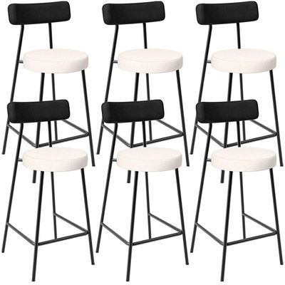 Kit 06 Banquetas Baixa Cozinha Sala Jantar Bancada Milão L02 Couríssimo Preto Linho Cru - Lyam Decor