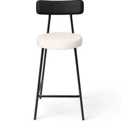 Kit 06 Banquetas Baixa Cozinha Sala Jantar Bancada Milão L02 Couríssimo Preto Linho Cru - Lyam Decor