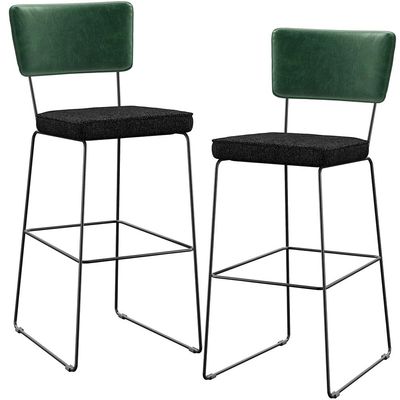 Kit 02 Banquetas Altas Sala De Jantar Fixa Allana L02 Facto Verde Musgo Linho Chumbo - Lyam Decor