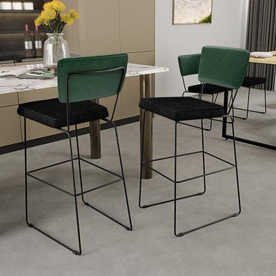 Kit 02 Banquetas Altas Sala De Jantar Fixa Allana L02 Facto Verde Musgo Linho Chumbo - Lyam Decor
