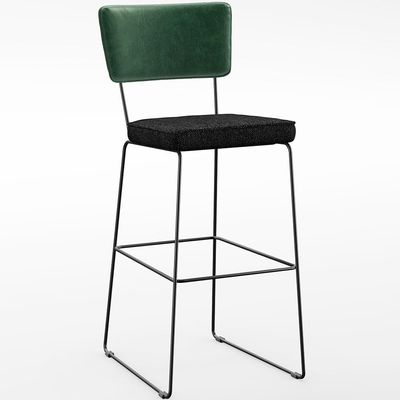 Kit 02 Banquetas Altas Sala De Jantar Fixa Allana L02 Facto Verde Musgo Linho Chumbo - Lyam Decor
