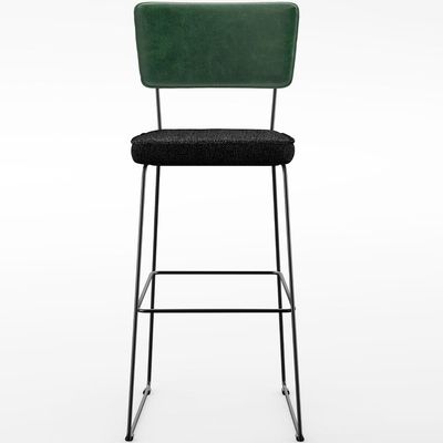 Kit 02 Banquetas Altas Sala De Jantar Fixa Allana L02 Facto Verde Musgo Linho Chumbo - Lyam Decor