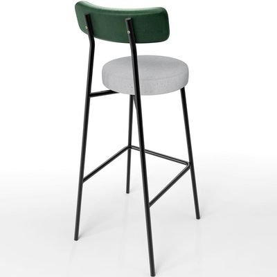 Banqueta Alta Bar Cozinha Sala De Jantar Em Aço Milão L02 Facto Verde Musgo Linho Cinza - Lyam Decor