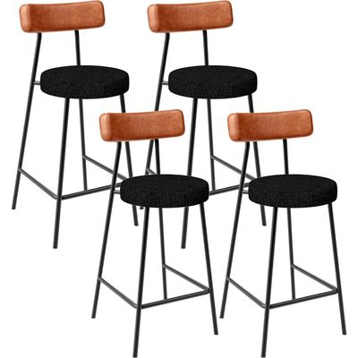 Kit 04 Banquetas Baixa Cozinha Sala Jantar Bancada Milão L02 Couríssimo Camel Linho Chumbo - Lyam Decor