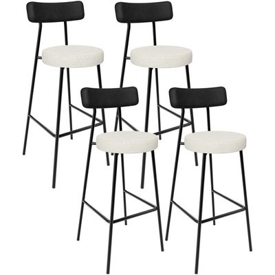 Kit 04 Banquetas Alta Cozinha Sala Jantar Milão L02 Couríssimo Preto Linho Champagne - Lyam Decor