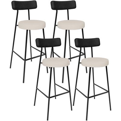 Kit 04 Banquetas Alta Bar Cozinha Sala De Jantar Milão L02 Couríssimo Preto Linho Cru - Lyam Decor
