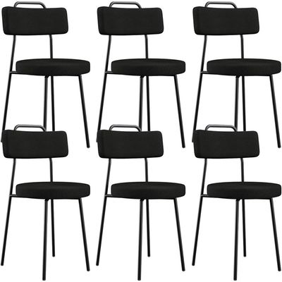 Kit 06 Cadeiras Decorativas Estofada Para Sala De Jantar Barcelona L02 Poliéster Preto - Lyam