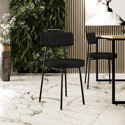 Kit 06 Cadeiras Decorativas Estofada Para Sala De Jantar Barcelona L02 Poliéster Preto - Lyam