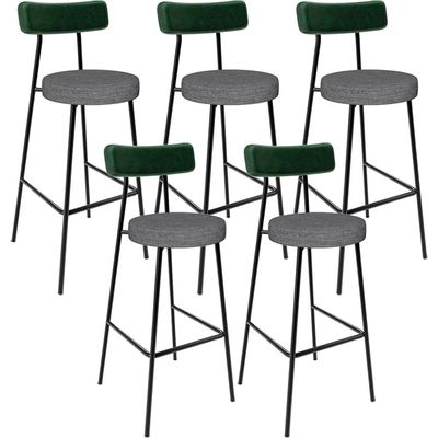 Kit 05 Banquetas Alta Bar Cozinha Sala Jantar Milão L02 Facto Verde Linho Cinza Escuro - Lyam Decor
