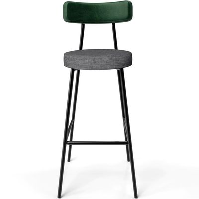 Kit 05 Banquetas Alta Bar Cozinha Sala Jantar Milão L02 Facto Verde Linho Cinza Escuro - Lyam Decor