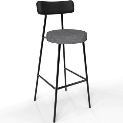 Kit 04 Banquetas Alta Cozinha Sala Jantar Milão L02 Couríssimo Preto Linho Cinza Escuro - Lyam Decor
