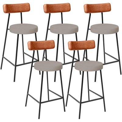 Kit 05 Banquetas Baixa Bar Cozinha Sala Jantar Milão L02 Couríssimo Camel Linho Bege - Lyam Decor