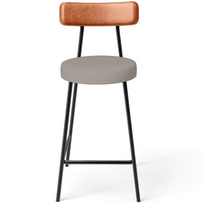 Kit 05 Banquetas Baixa Bar Cozinha Sala Jantar Milão L02 Couríssimo Camel Linho Bege - Lyam Decor