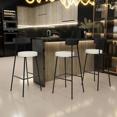 Banqueta Alta Bar Cozinha Sala De Jantar Milão L02 Couríssimo Preto Linho Champagne - Lyam Decor