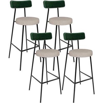 Kit 04 Banquetas Alta Bar Cozinha Sala Jantar Milão L02 Facto Verde Musgo Linho Bege - Lyam Decor
