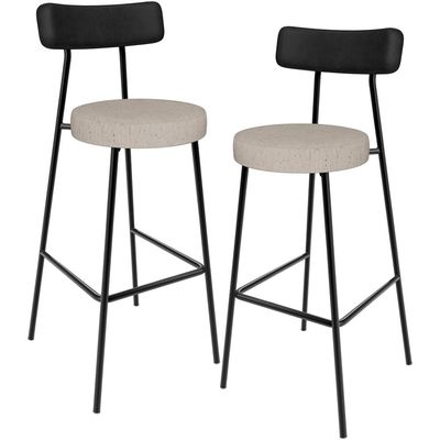 Kit 02 Banquetas Alta Bar Cozinha Sala De Jantar Milão L02 Couríssimo Preto Linho Bege - Lyam Decor