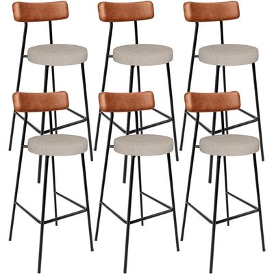 Kit 06 Banquetas Alta Bar Cozinha Sala De Jantar Milão L02 Couríssimo Camel Linho Bege - Lyam Decor