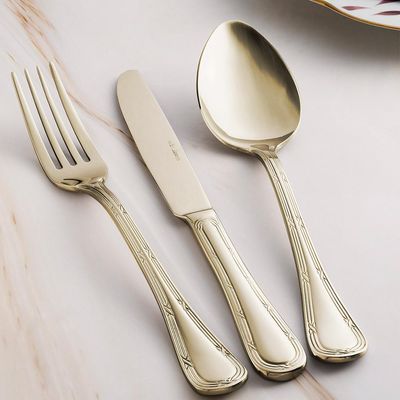 Faqueiro em aço inox Saint James Lace Champagne Gold 101 peças: Requinte e brilho para a sua mesa