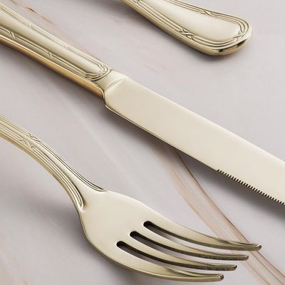 Faqueiro em aço inox Saint James Lace Champagne Gold 101 peças: Requinte e brilho para a sua mesa