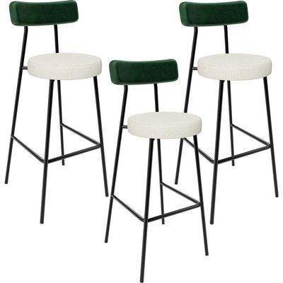 Kit 03 Banquetas Alta Bar Cozinha Sala De Jantar Milão L02 Facto Verde Linho Champagne - Lyam Decor