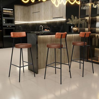 Kit 03 Banquetas Alta Bar Cozinha Sala De Jantar Milão L02 Couríssimo Camel Marrom - Lyam Decor