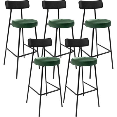 Kit 05 Banquetas Alta Bar Cozinha Sala Jantar Milão L02 Couríssimo Preto Facto Verde - Lyam Decor