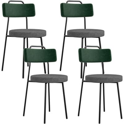 Kit 04 Cadeiras Estofada Sala De Jantar Barcelona L02 Facto Verde Musgo Linho Cinza Escuro - Lyam