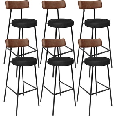 Kit 06 Banquetas Alta Bar Cozinha Sala De Jantar Milão L02 Couríssimo Marrom Preto - Lyam Decor