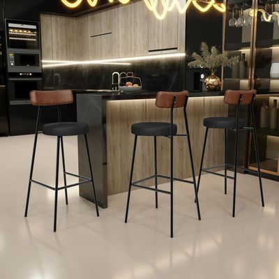 Kit 06 Banquetas Alta Bar Cozinha Sala De Jantar Milão L02 Couríssimo Marrom Preto - Lyam Decor