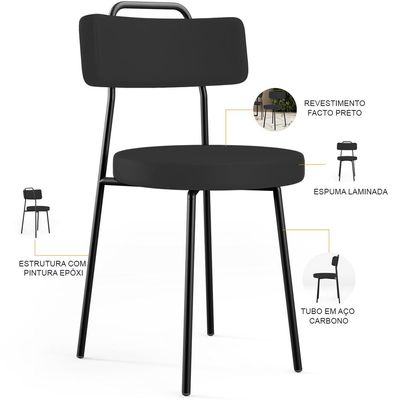 Kit 06 Cadeiras Decorativas Estofada Para Sala De Jantar Barcelona L02 Facto Preto - Lyam Decor