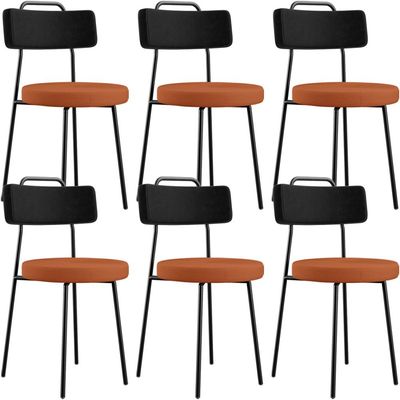 Kit 06 Cadeiras Estofada Para Sala De Jantar Barcelona L02 Couríssimo Preto Tecido Terracota - Lyam