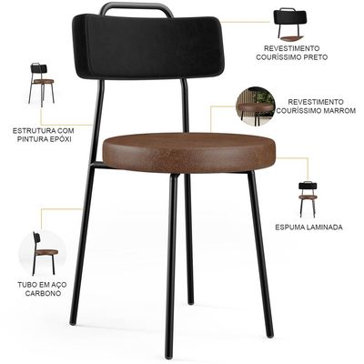 Kit 04 Cadeiras Decorativas Estofada Para Sala Jantar Barcelona L02 Couríssimo Preto Marrom - Lyam