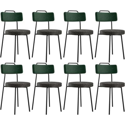 Kit 08 Cadeiras Decorativa Estofada Sala Jantar Barcelona L02 Facto Verde Musgo Linho Chumbo - Lyam