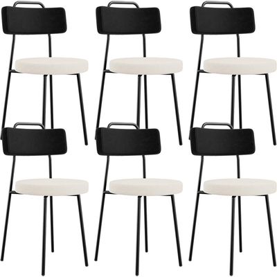 Kit 06 Cadeiras Decorativa Estofada Sala De Jantar Barcelona L02 Couríssimo Preto Linho Cru - Lyam