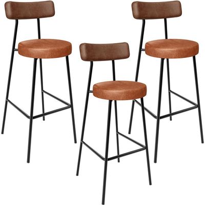 Kit 03 Banquetas Alta Bar Cozinha Sala De Jantar Milão L02 Couríssimo Marrom Camel - Lyam Decor