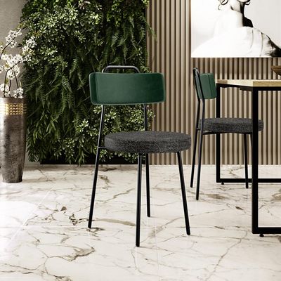 Kit 02 Cadeiras Decorativa Estofada Sala Jantar Barcelona L02 Facto Verde Musgo Linho Chumbo - Lyam