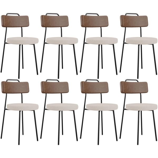 Kit 08 Cadeiras Decorativas Estofada Sala Jantar Barcelona L02 Couríssimo Marrom Linho Bege - Lyam