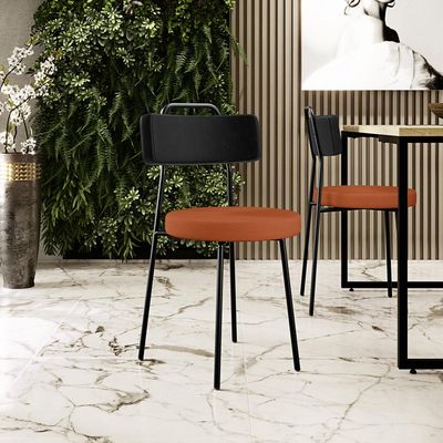 Kit 02 Cadeiras Estofada Para Sala De Jantar Barcelona L02 Couríssimo Preto Tecido Terracota - Lyam