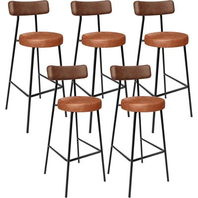 Kit 05 Banquetas Alta Bar Cozinha Sala De Jantar Milão L02 Couríssimo Marrom Camel - Lyam Decor