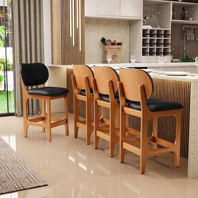 Kit 03 Banquetas Baixa Bar Cozinha E Sala De Jantar Fixa Betta L02 Imbuia Couríssimo Preto - Lyam Decor