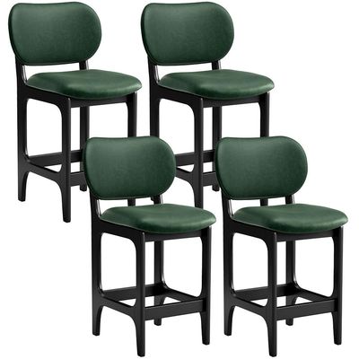 Kit 04 Banquetas Baixa Bar Cozinha E Sala De Jantar Fixa Betta Preto Facto Verde Musgo - Lyam Decor