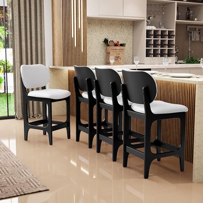 Kit 06 Banquetas Baixa Bar Cozinha E Sala De Jantar Fixa Betta L02 Preto Facto Branco - Lyam Decor