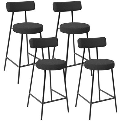 Kit 04 Banquetas Baixa Para Cozinha Sala De Jantar Bancada Milão L02 Bouclê Preto - Lyam Decor